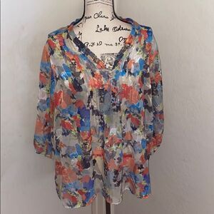 Lane Bryant Floral Sheer Colorful Vibrant Boho Top Vacation Resort Wear